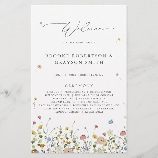 Colorful Spring Wildflower Meadow  Wedding Program (Front)