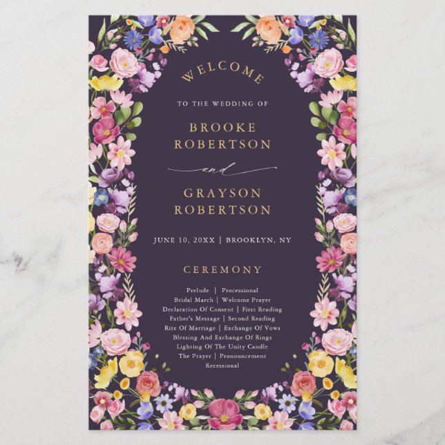 Colorful Spring Wildflower Meadow Wedding Program (Front)