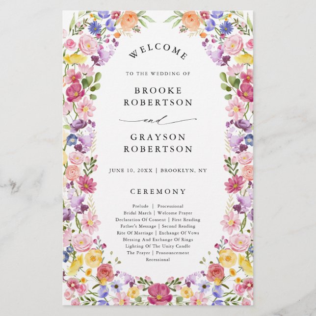 Colorful Spring Wildflower Meadow Wedding Program (Front)