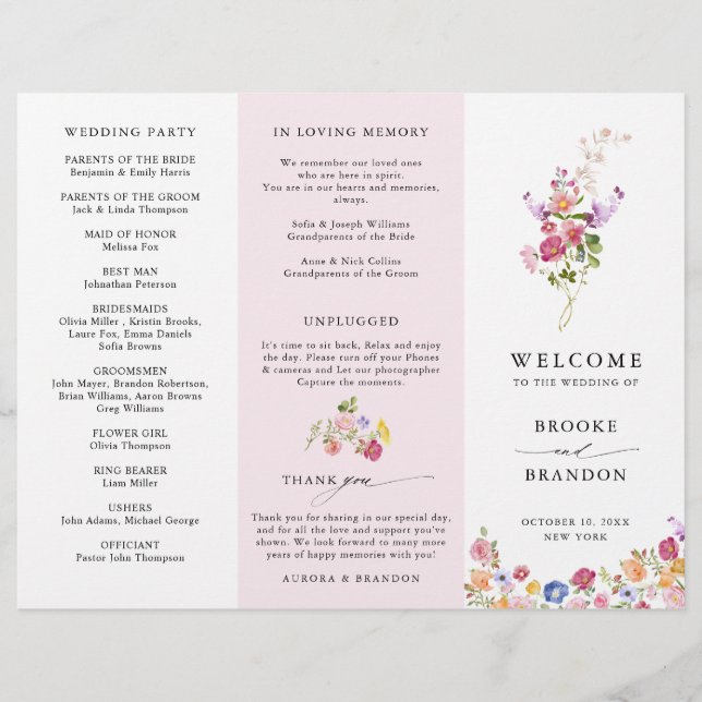 Colorful Spring Wildflower Meadow  Wedding Program (Front)