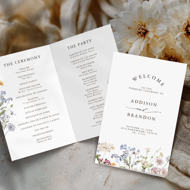 Colorful Spring Wildflower Meadow  Wedding Program (Colorful Spring Wildflower Meadow folded  Wedding Program )