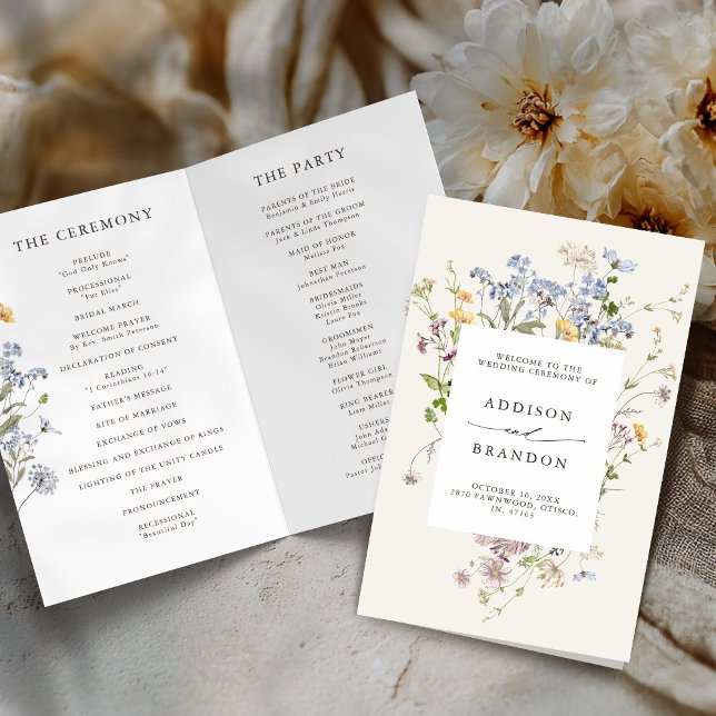 Colorful Spring Wildflower Meadow  Wedding Program (Colorful Spring Wildflower Meadow Folded Wedding Program card)
