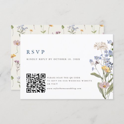 Colorful Spring Wildflower Meadow Wedding QR Code RSVP Card