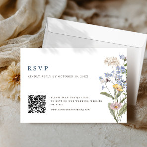 Colorful Spring Wildflower Meadow Wedding QR Code RSVP Card