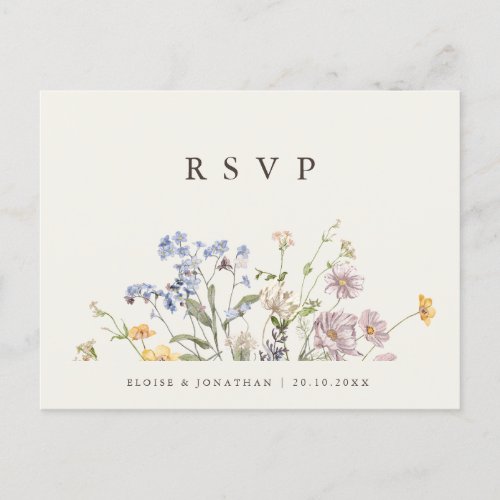 Colorful Spring Wildflower Meadow Wedding RSVP Postcard
