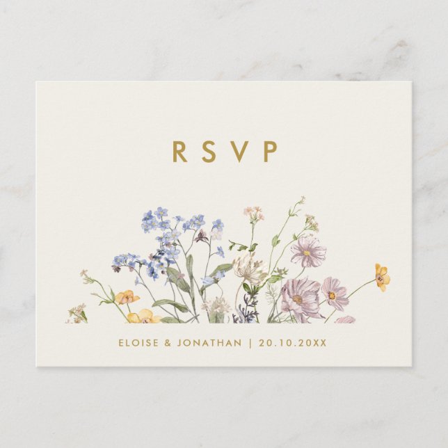 Colorful Spring Wildflower Meadow Wedding RSVP Postcard (Front)