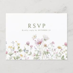 Colorful Spring Wildflower Meadow Wedding RSVP Postcard