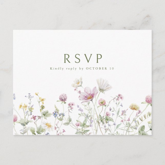 Colorful Spring Wildflower Meadow Wedding RSVP Postcard (Front)