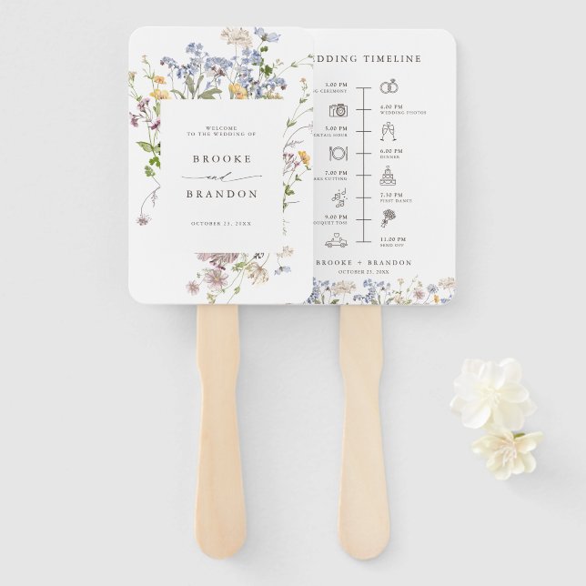 Colorful Spring Wildflower Meadow wedding Timeline Hand Fan (Front and Back)