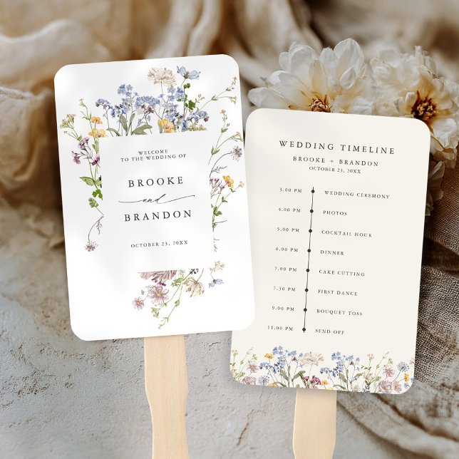 Colorful Spring Wildflower Meadow wedding Timeline Hand Fan (Colorful Spring Wildflower Meadow wedding Timeline Hand Fan)