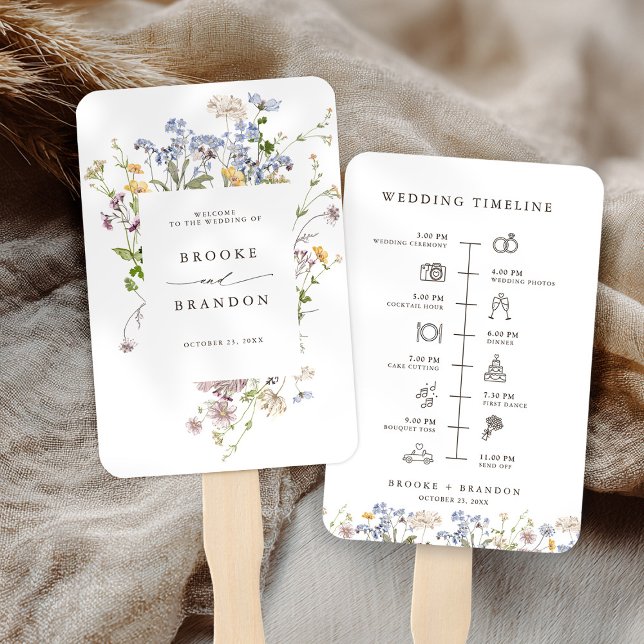 Colorful Spring Wildflower Meadow wedding Timeline Hand Fan (Colorful Spring Wildflower Meadow wedding Timeline Hand Fan)