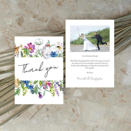 Colorful Spring Wildflower Photo Wedding Thank You Card