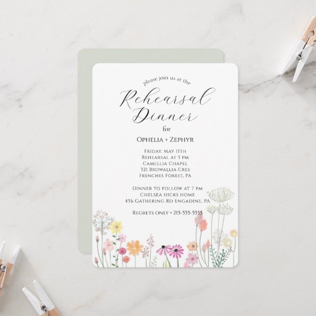 Colorful Spring Wildflower Rehearsal Dinner  Invitation (Front/Back In Situ)