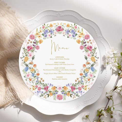 Colorful Spring Wildflower Round Charger Plate Menu