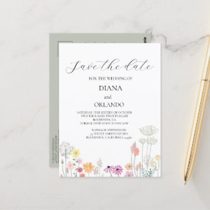 Colorful Spring Wildflower save the date Postcard