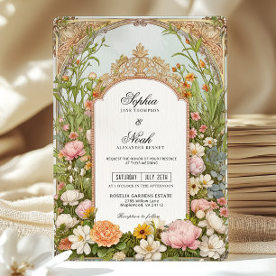 Colorful Spring Wildflower Vintage Garden Wedding  Invitation