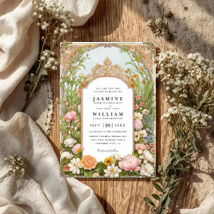 Colorful Spring Wildflower Vintage QR Code Wedding Invitation