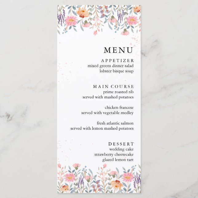 Colorful Spring Wildflower Wedding  Menu (Front)
