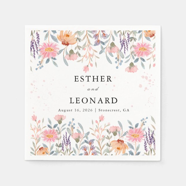 Colorful Spring Wildflower Wedding  Napkins (Front)