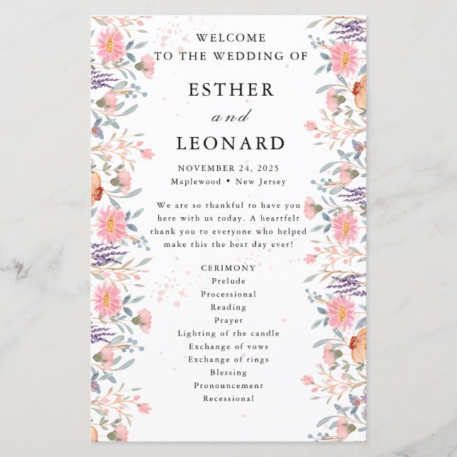 Colorful Spring Wildflower Wedding Program (Front)