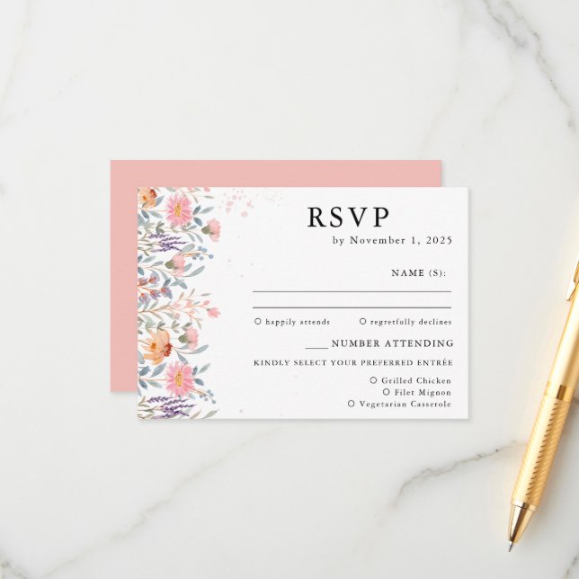 Colorful Spring Wildflower Wedding RSVP Enclosure Card (Front/Back In Situ)