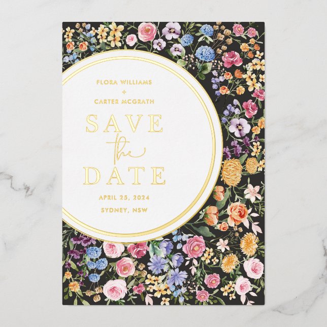 Colorful Spring Wildflower Wedding Save the Date Foil Invitation (Front)