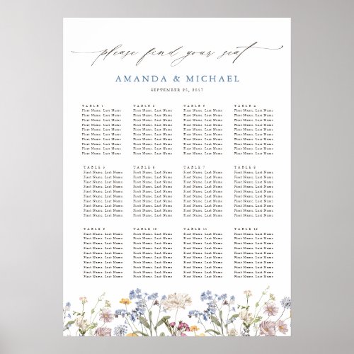 Colorful Spring Wildflower  Wedding Seating Chart