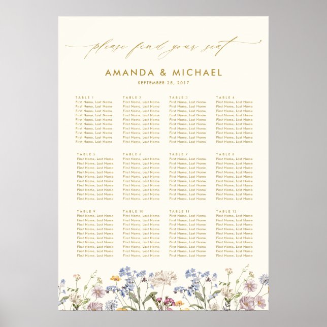 Colorful Spring Wildflower  Wedding Seating Chart (Front)