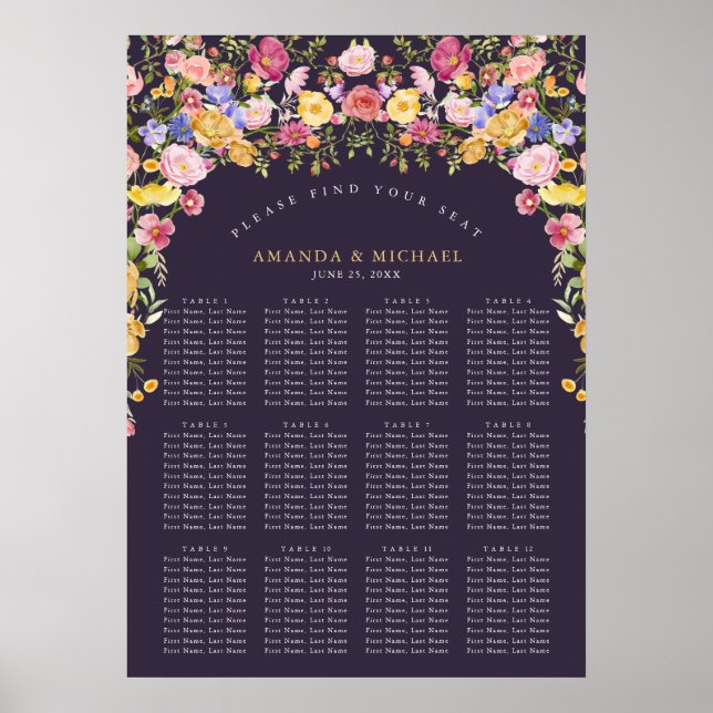 Colorful Spring Wildflower   Wedding Seating Chart (Front)