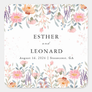 Colorful Spring Wildflower Wedding  Square Sticker