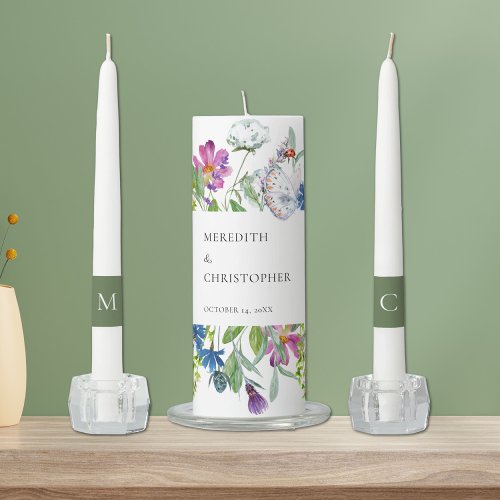 Colorful Spring Wildflower Wedding Unity Candle Set