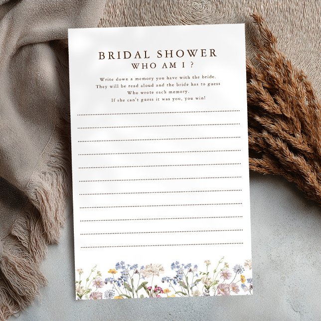 Colorful Spring Wildflower  Who Am I Game      (Colorful Spring Wildflower meadow garden bridal shower Who Am I Game )