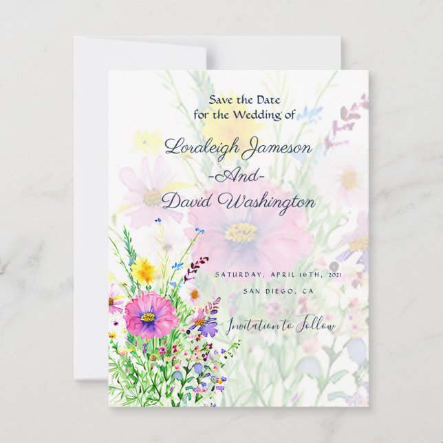 Colorful spring wildflowers custom  save the date (Front)