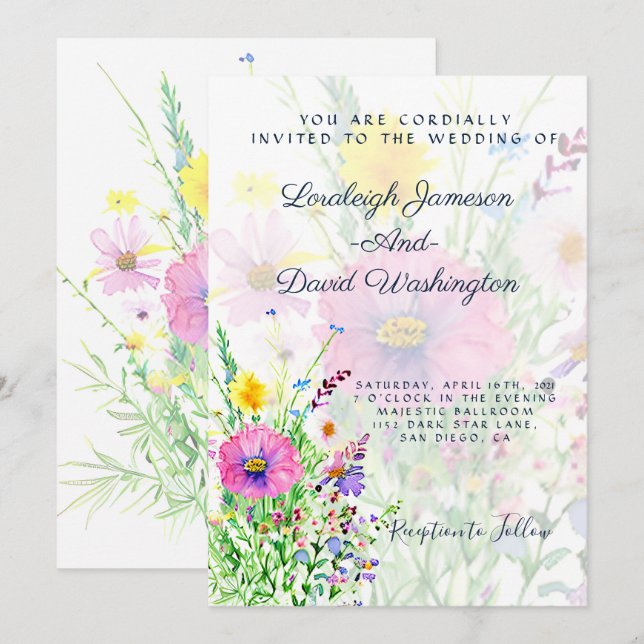 Colorful spring wildflowers custom Wedding Invitation (Front/Back)