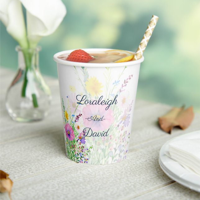 Colorful spring wildflowers custom Wedding Paper Cups (Insitu)