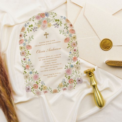 Colorful Spring Wildflowers | Floral Baptism Acrylic Invitations