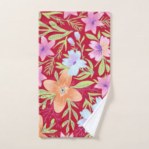 Colorful springtime flower pattern, hand towel