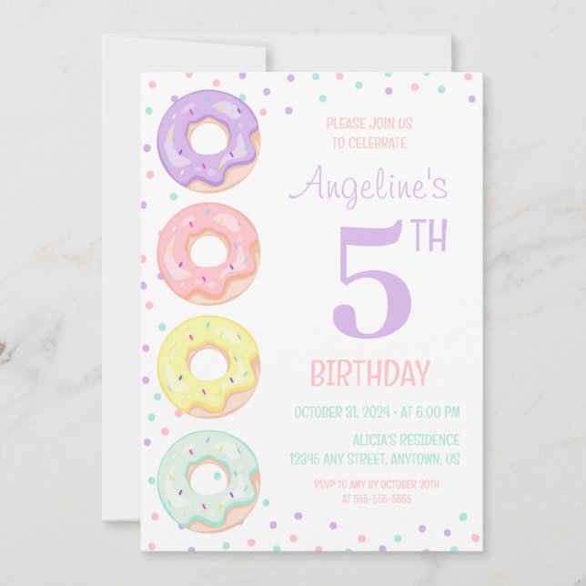 Colorful Sprinkle Sweet Donuts Kids Birthday Invitation (Front)