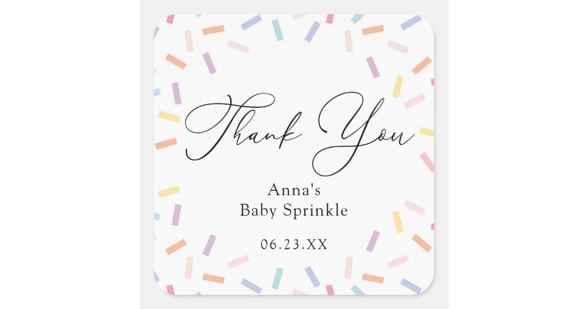 Sprinkle Container Sticker Colorful Sprinkles Baby Sprinkle Square Sticker | Zazzle