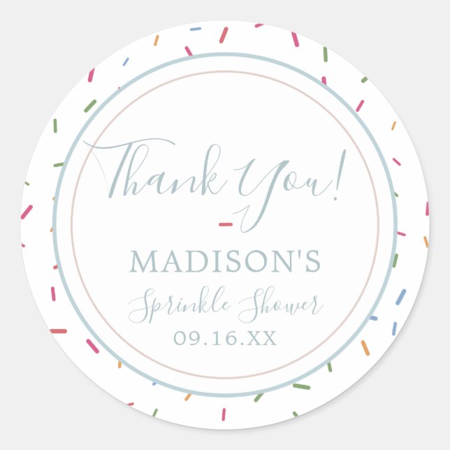 Colorful Sprinkles Baby Sprinkle Thank You Classic Round Sticker (Front)