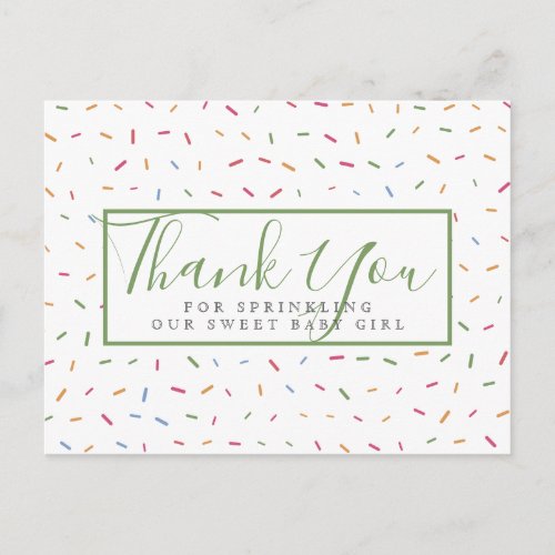 Colorful Sprinkles Baby Sprinkle Thank You Postcard