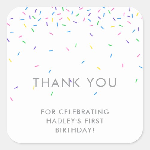 Colorful Sprinkles Birthday Party Thank You Square Sticker