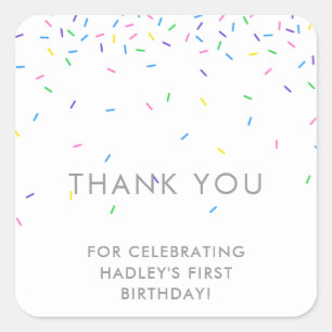 Colorful Sprinkles Birthday Party Thank You Square Sticker