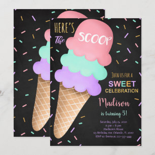 Colorful Sprinkles Black Ice Cream Invitation