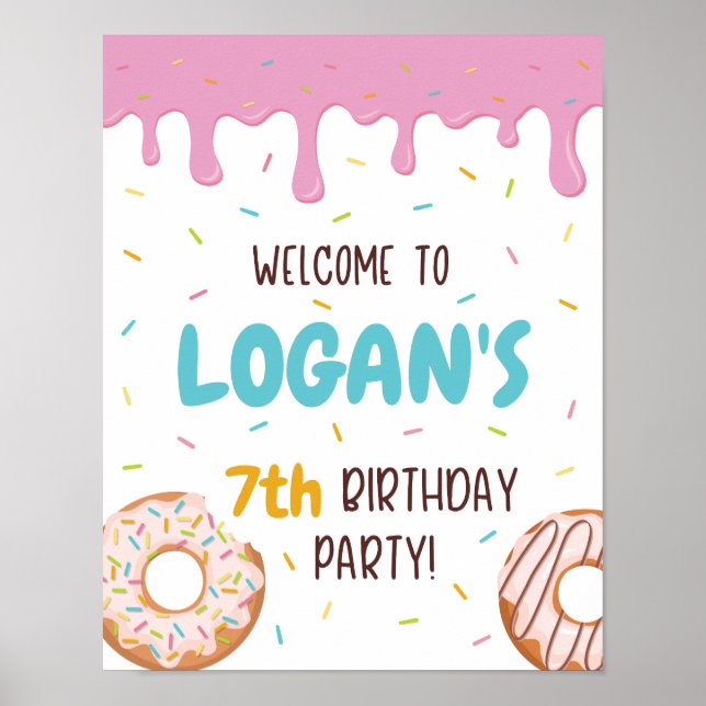 Colorful Sprinkles Donut Birthday Party Welcome Poster (Front)