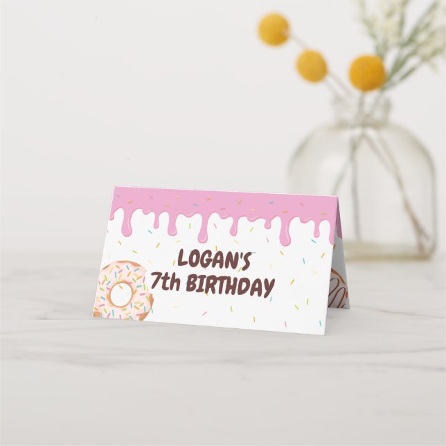 Colorful Sprinkles Donut Theme Birthday Place Card (Front)