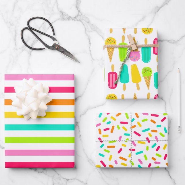 Colorful Sprinkles Ice Cream Wrapping Paper Sheets (Front)