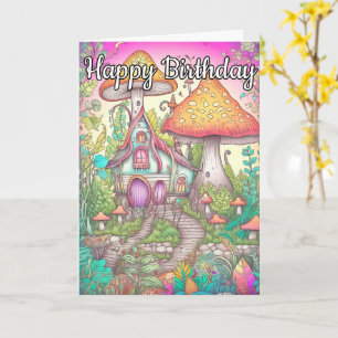 Colorful Sprouting Mushroom Hut Illustration Card