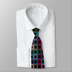 Colorful Square Block Grid Pattern Neck Tie