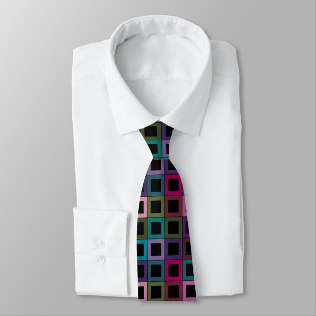Colorful Square Block Grid Pattern Neck Tie (Tied)